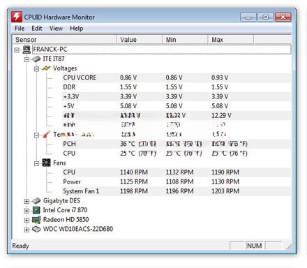 HWMonitor cung cấp các thông tin phần cứng theo thời gian thực