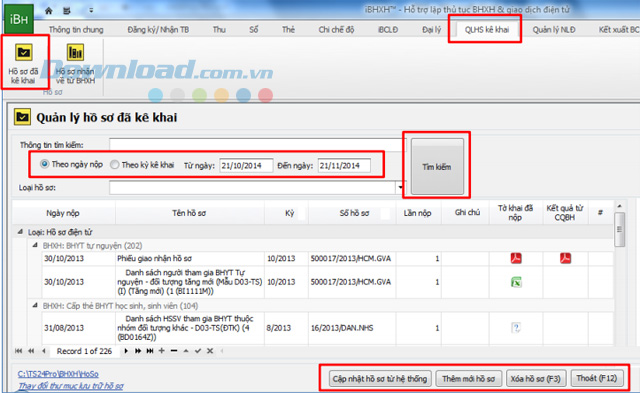 Giao diện hồ sơ đã kê khai iBHXH