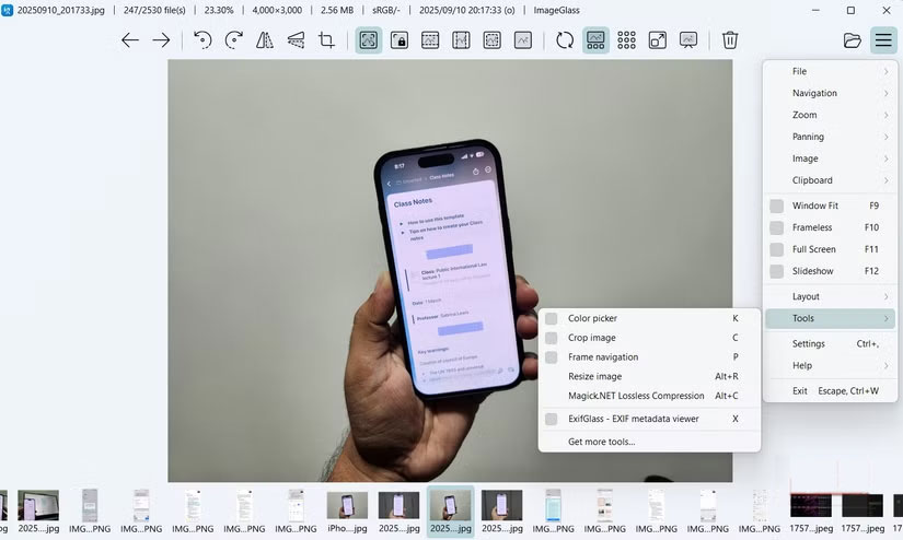 Menu công cụ ImageGlass trên PC