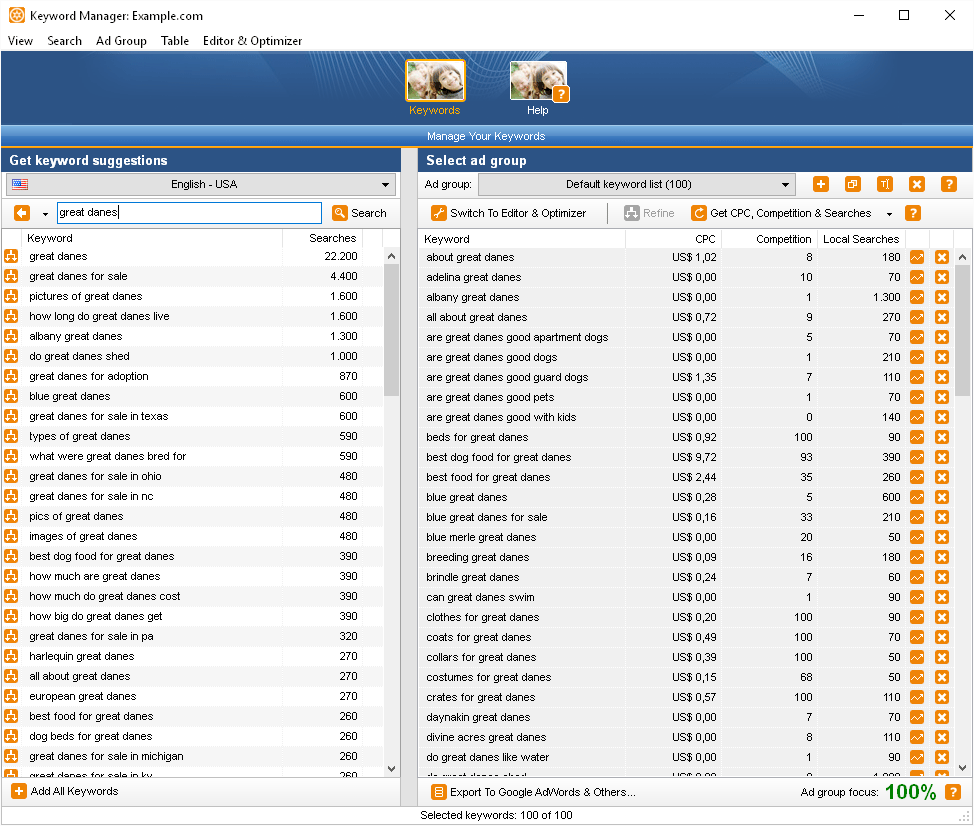 Công cụ từ khóa trên Internet Business Promoter (IBP)