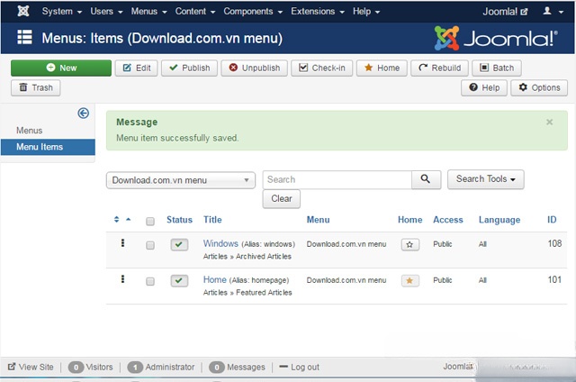 Quản lý Menu trong Joomla