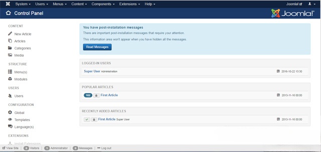Giao diện quản trị của Joomla