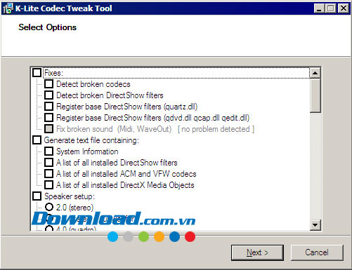 Giao diện chương trình K-Lite Codec Tweak Tool