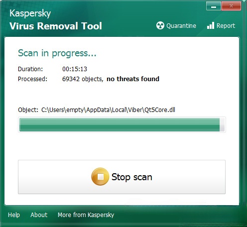 Kaspersky Virus Removal Tool thực hiện quét virus