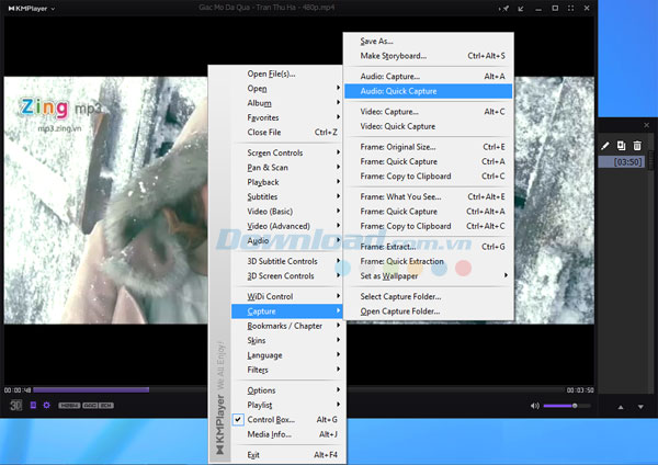 Các tùy chọn trên KMPlayer