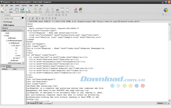 Chèn vào văn bản với KompoZer