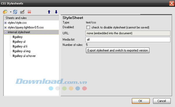 Không gian làm việc của KompoZer