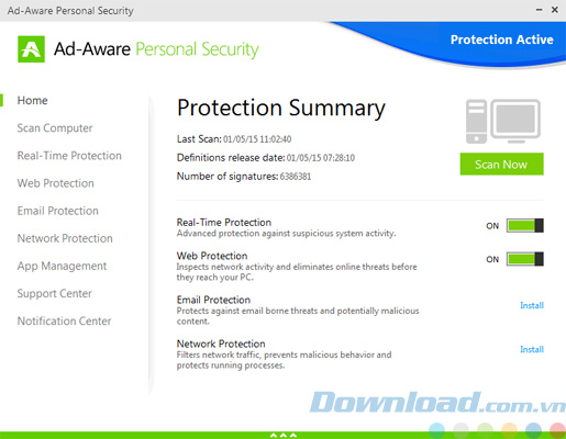 Giao diện của Lavasoft Ad-Aware Personal Security 