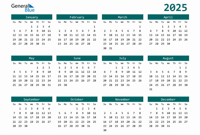 Mẫu lịch tháng năm 2025
