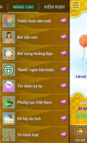 Các tiện ích của ứng dụng