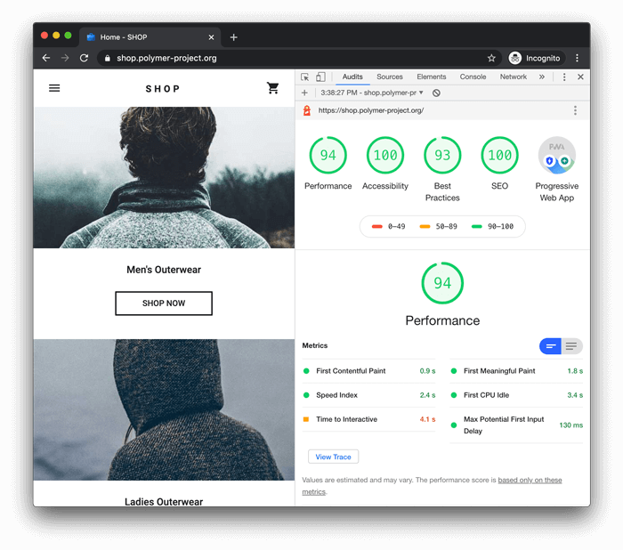 Báo cáo Lighthouse trong Chrome DevTools