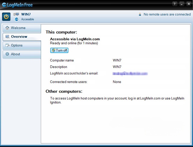 Giao diện chính của LogMeIn Free
