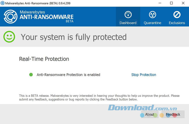 Giao diện phần mềm Malware Anti-Ransomware 