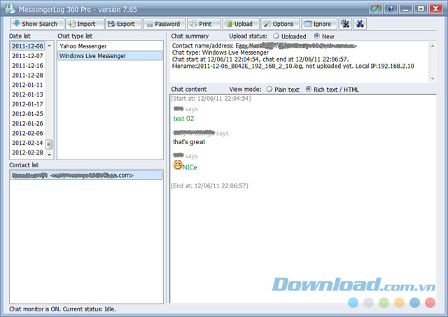 Giao diện MessengerLog Giao diện MessengerLog