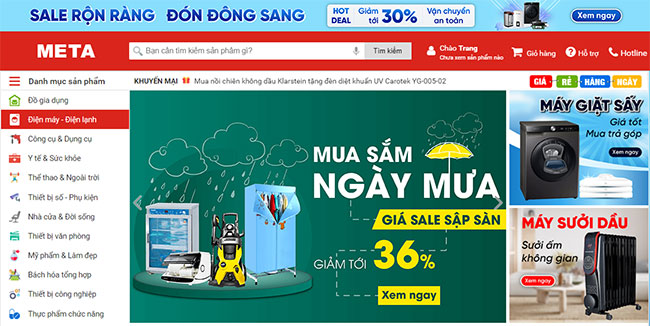 Giao diện chính của Meta.vn