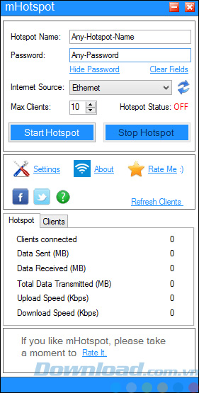 Giao diện của mHotspot Giao diện của mHotspot