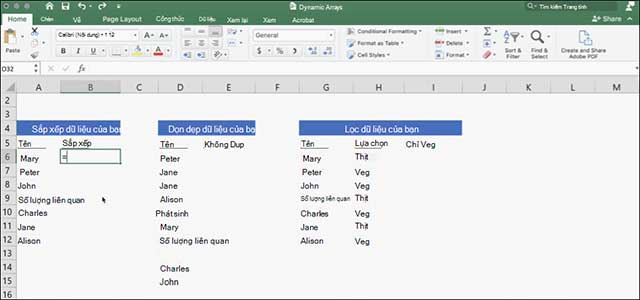 Viết một công thức và trả về một mảng giá trị