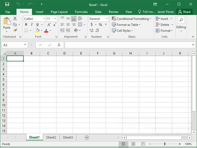 Giao diện Excel 2016