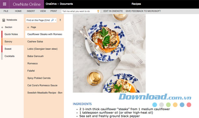 OneNote hỗ trợ chia sẻ ghi chú