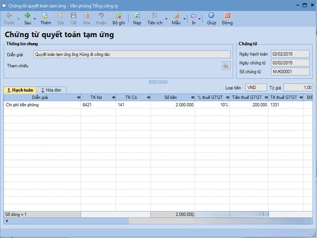 Chứng từ quyết toán tạm ứng