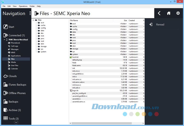 Quản lý file hệ thống bằng MOBILedit
