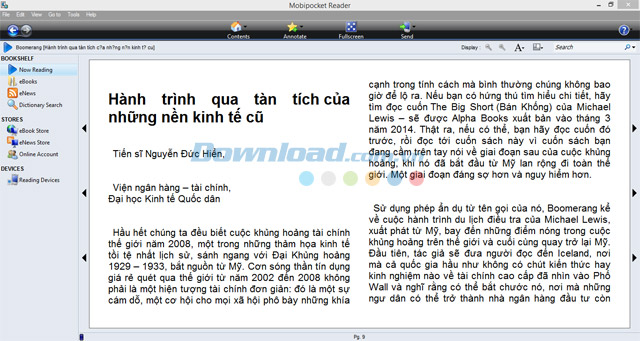 Giao diện Mobipocket Reader khi đọc ebook