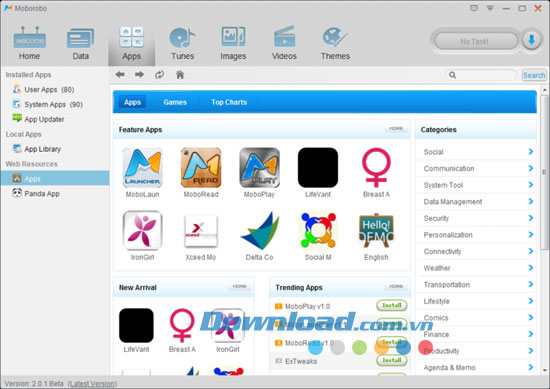 Giao diện chính phần mềm Moborobo