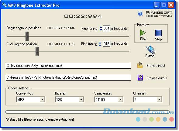 Giao diện phần mềm MP3 Ringtone Extractor Giao diện phần mềm MP3 Ringtone Extractor