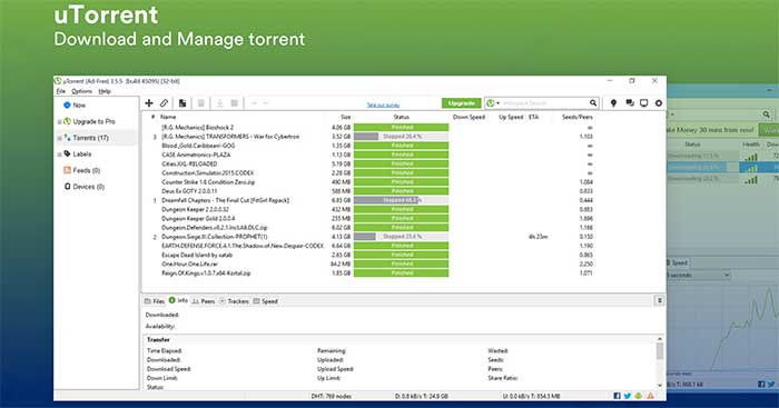 µTorrent được thiết kế nhằm mục đích sử dụng tối thiểu tài nguyên hệ thống