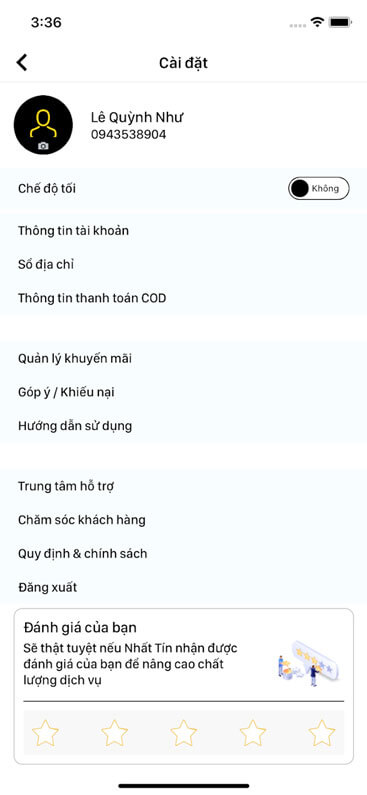Giao diện cài đặt