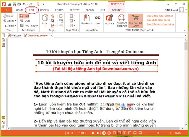 Chỉnh sửa PDF với Nitro Pro