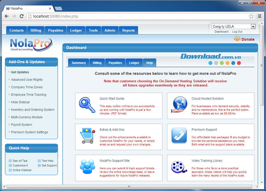 Màn hình quản trị chính của NolaPro Màn hình quản trị chính của NolaPro