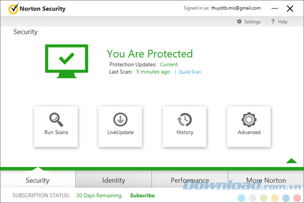 Giao diện của Norton Security Giao diện của Norton Security