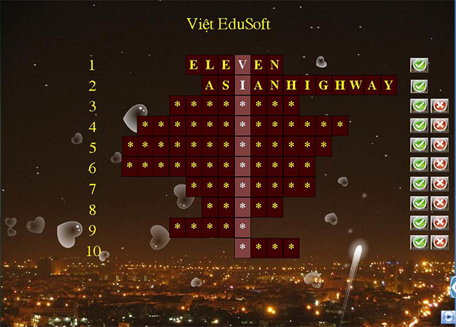 Giao diện ô chữ tạo ra từ phần mềm Olympia Crossword