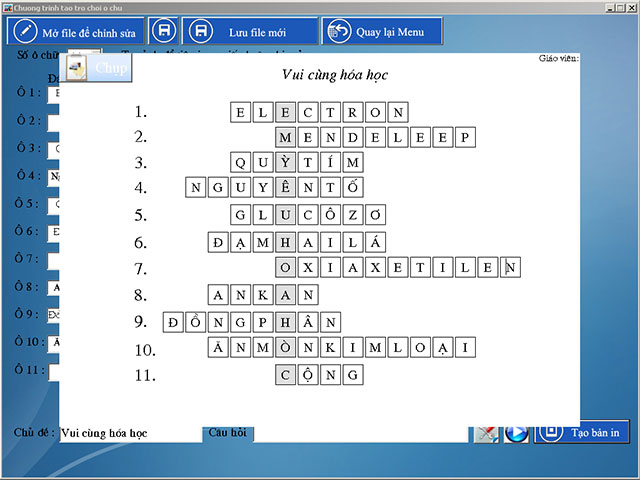 Giao diện phần mềm Olympia Crossword