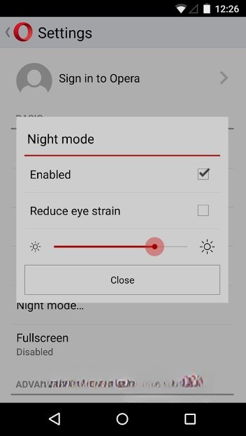 Chế độ lướt web ban đêm của Opera Mini cho Android 