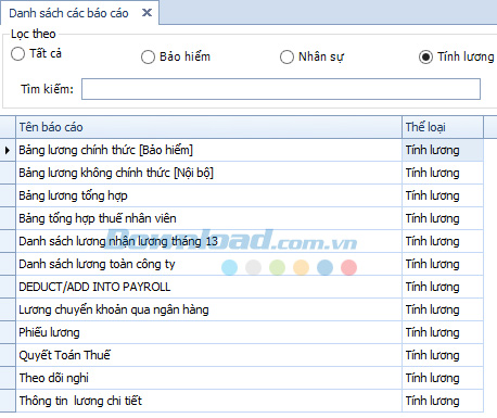 Danh sách báo cáo lương Danh sách báo cáo lương