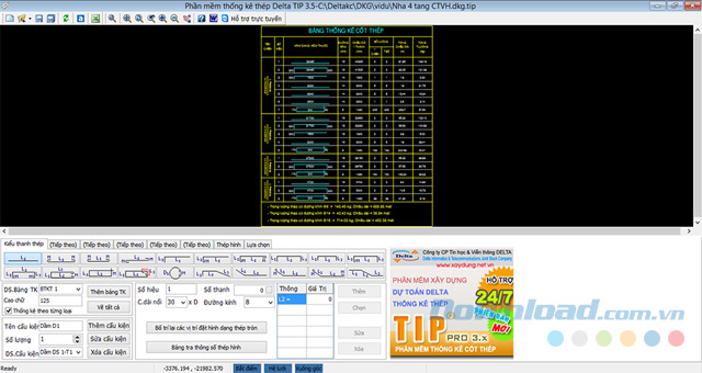 Giao diện chính của phần mềm thống kê cốt thép Tip Giao diện chính của phần mềm thống kê cốt thép Tip