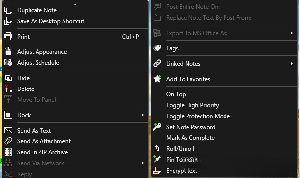 Menu của PNotes.NET Menu của PNotes.NET
