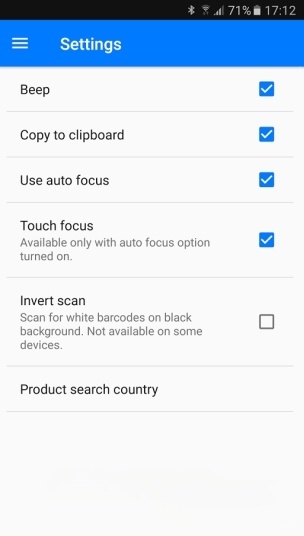 Phần cấu hình QR & Barcode Scanner Pro cho Android
