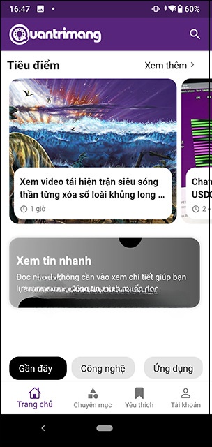 Giao diện ứng dụng QuanTriMang.com