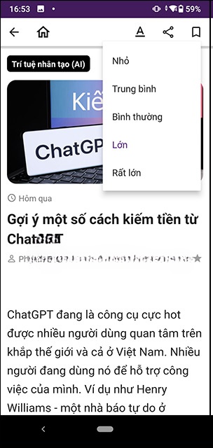Chỉnh kích thước chữ