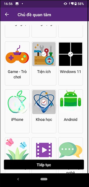 Các mục nội dung trên app QuanTriMang.com