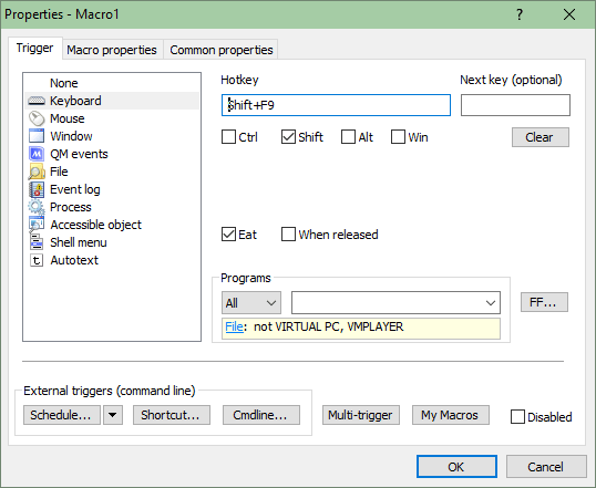 Tùy chọn ghi âm của Quick Macros
