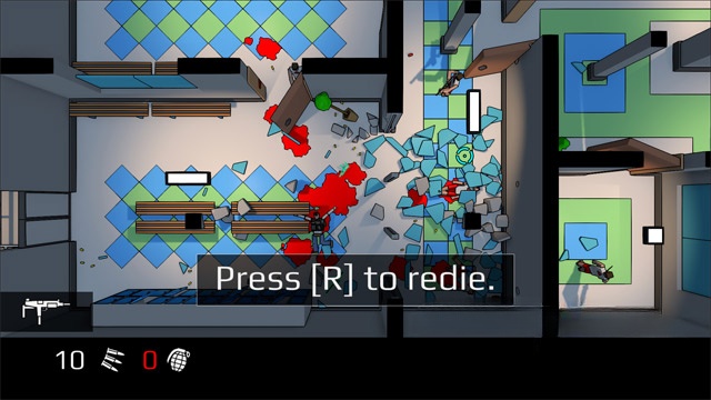 Bấm phím R để chơi lại trong game hành động bắn súng Redie cho máy tính và Linux