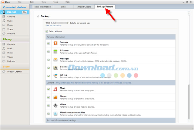 Sao lưu danh bạ nhanh chóng nhờ Samsung Kies Sao lưu danh bạ nhanh chóng nhờ Samsung Kies