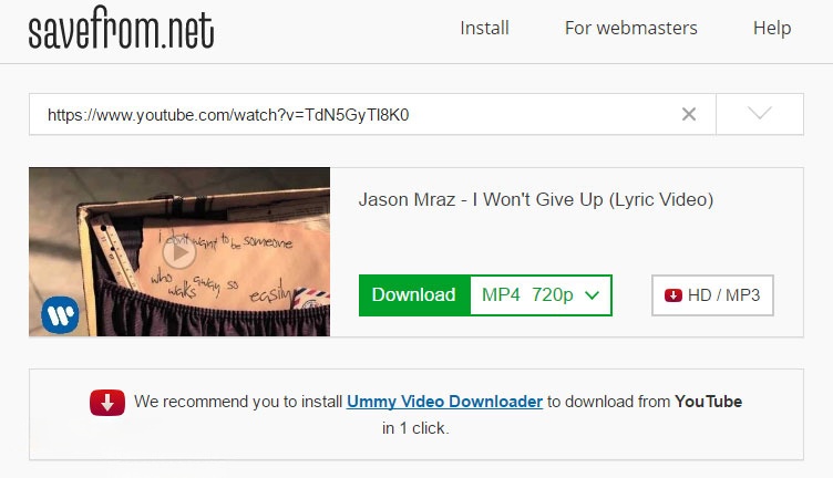 Giao diện ứng dụng tải video miễn phí từ nhiều trang web miễn phí SaveFrom