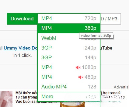 SaveFrom mang tới nhiều lựa chọn chất lượng video hoặc audio cho file tải về