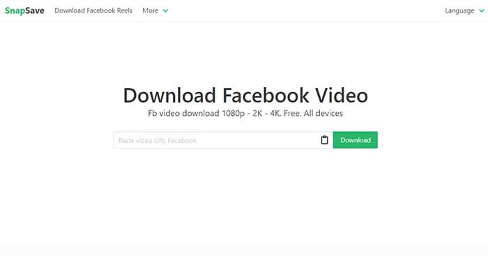 Giao diện chính của trang tải video Facebook SnapSave
