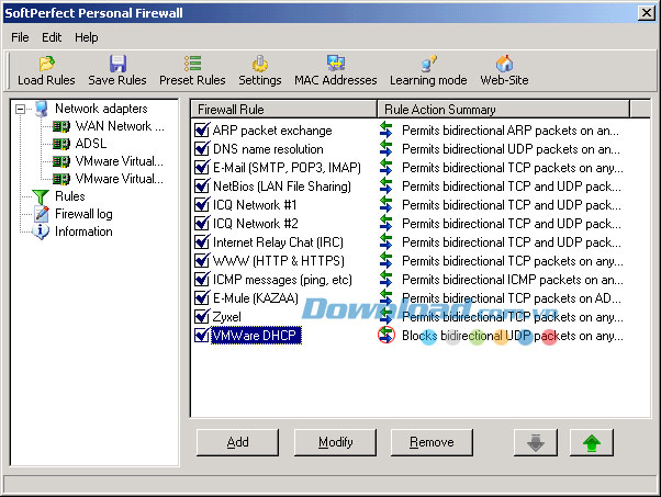 Giao diện chương trình SoftPerfect Personal Firewall
